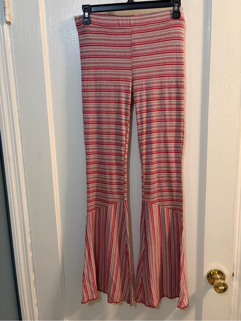 Free People Red and Cream Striped Flare Knit Pants